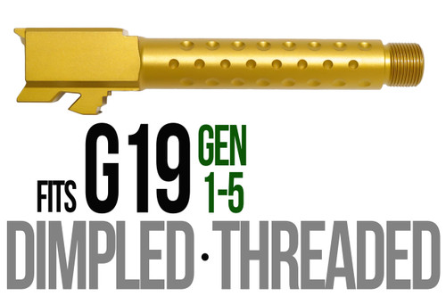 Fits Glock 19 9mm Match 5 Sided Flat Fluted Barrel Threaded in Gold - Polymer80 Shop